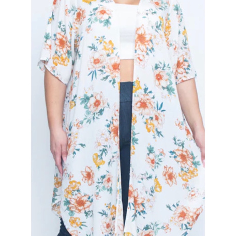NWOT Ivory Floral Plus Size Long Duster Cardigan